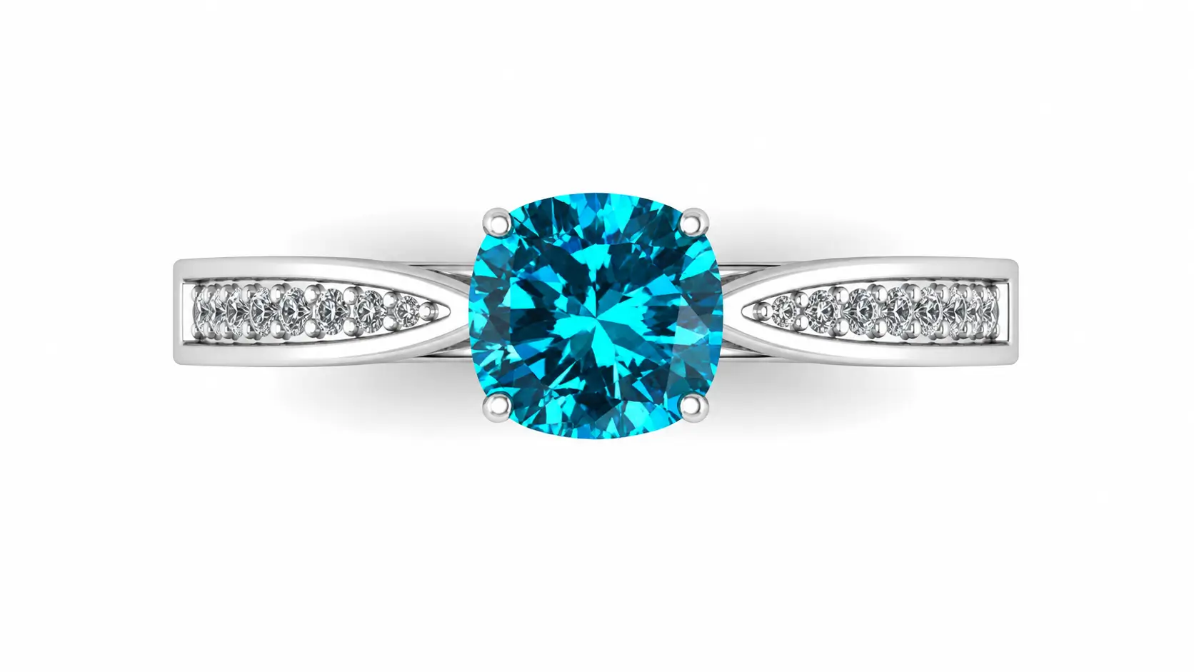 Teal blue cushion cut ring